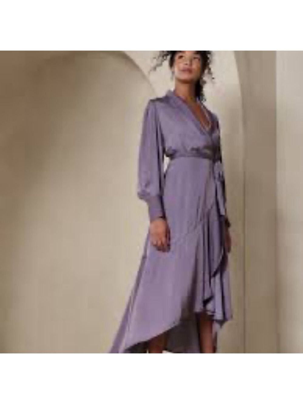 Banana Republic Dusty Amethyst Satin Wrap Event Formal Midi Dress M Tall H